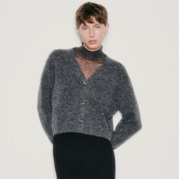 Zara Sweaters - Zara New Sheer Fine Mock Neck Sweater Cardigan Wool Alpaca Blend NWT
